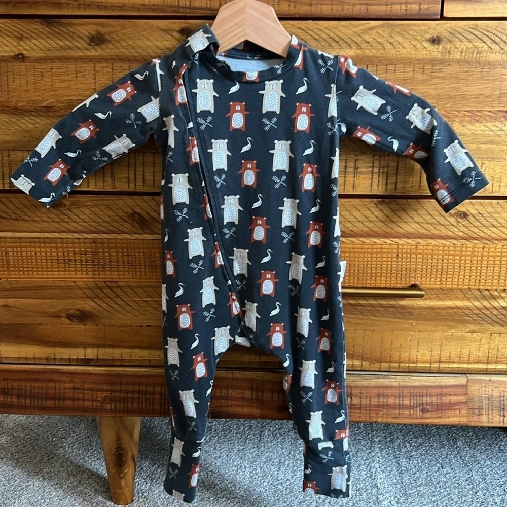 Stork & CO Black Baby Onesie Pajamas with Animal Print